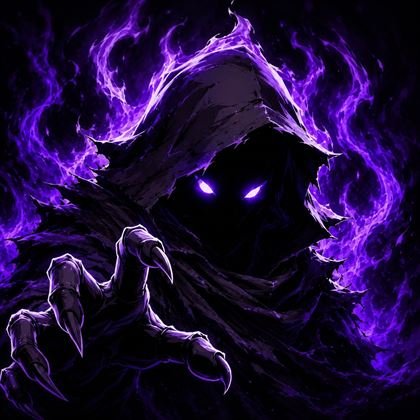 Emblema da POLTERS: figura espectral encapuzada cercada por chamas roxas