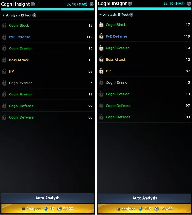 Captura de tela do AION 2: botao Analyze e cadeado nas Lines do Pet Genus