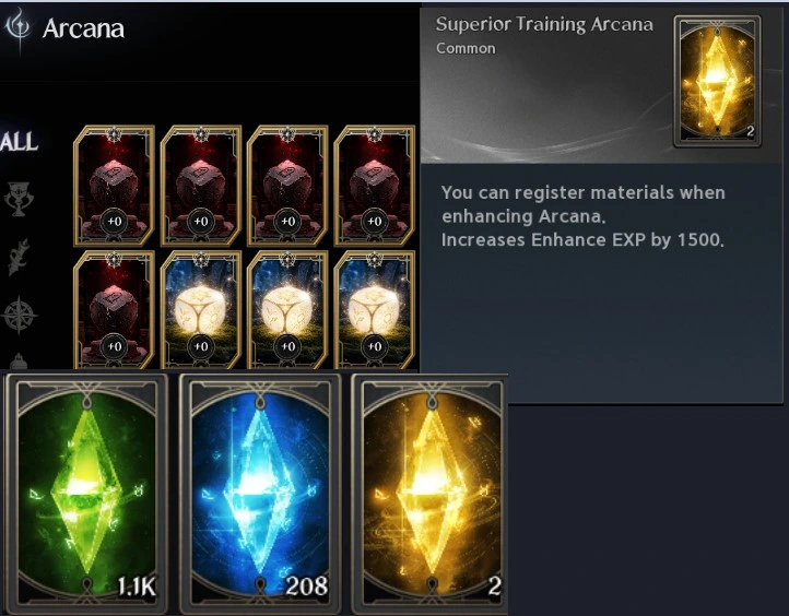 Captura de tela do AION 2: upgrade de carta de Arcana com Training Arcana