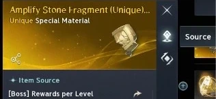 Captura de tela do AION 2: a opção "Source" no item, que mostra onde cada item é obtido