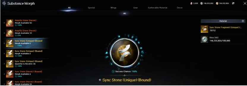 Captura de tela do AION 2: Substance Morph de Synch Stone Fragments