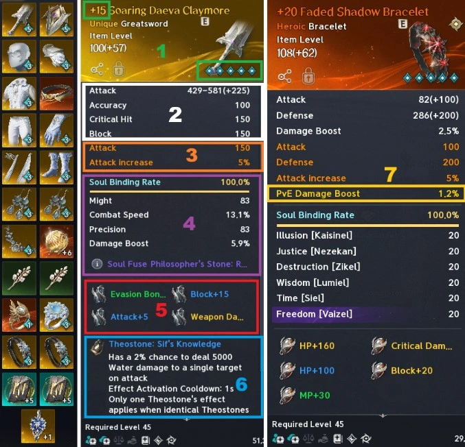Captura de tela do AION 2: GEAR & BASICS EXPLAINED (3 telas do jogo numa imagem)