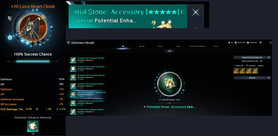 Captura de tela do AION 2: Potential Enhance (3 telas do jogo numa imagem)