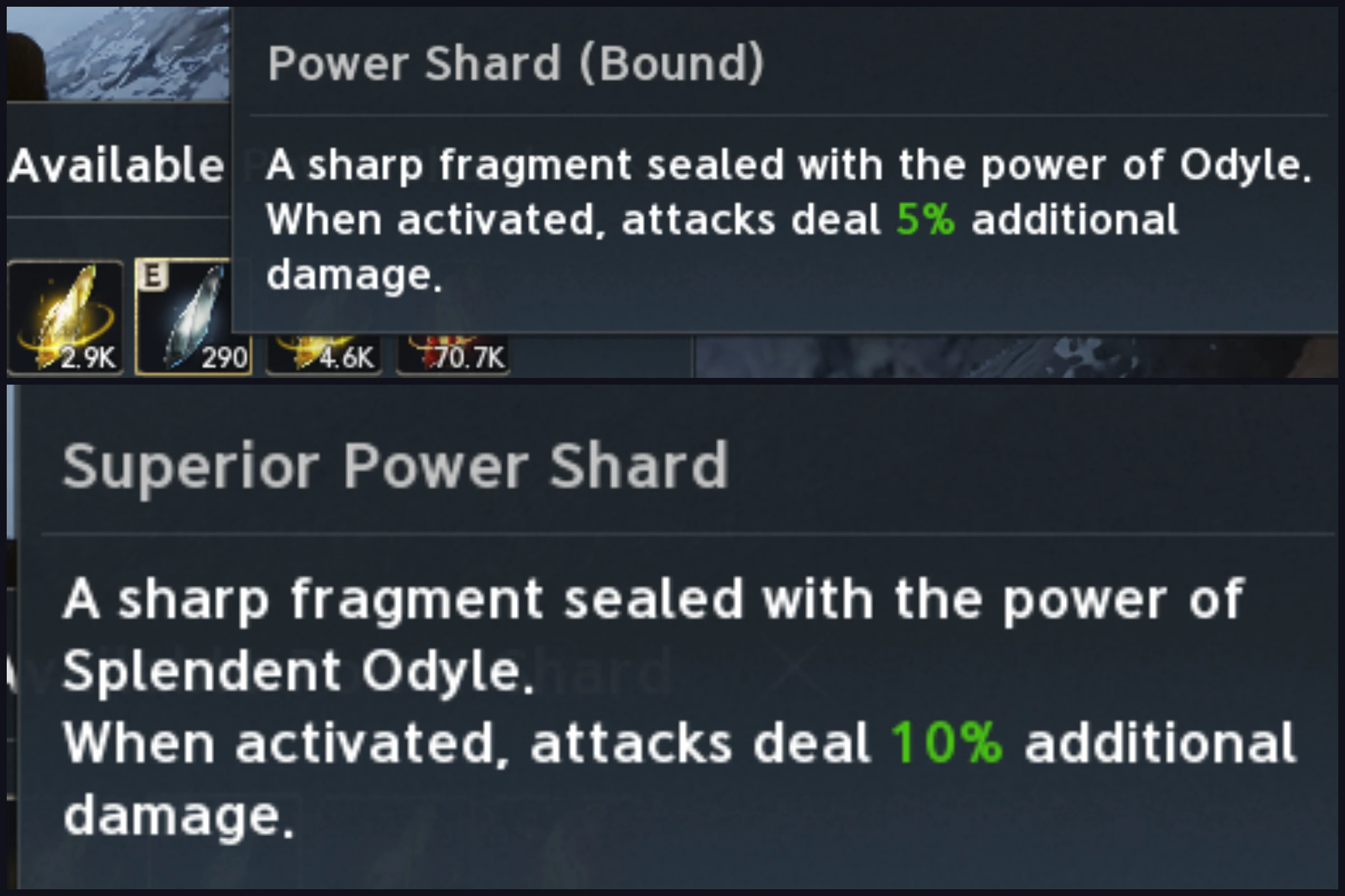 Captura de tela do AION 2: Power Shards (2 telas do jogo numa imagem)