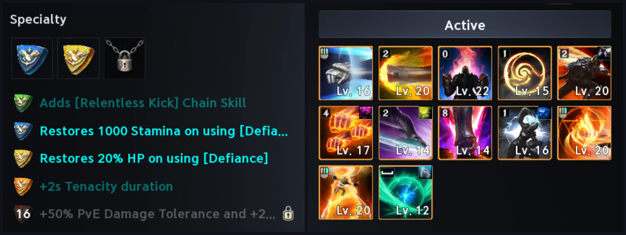 Captura de tela do AION 2: SKILLS — Active Skills (2 telas do jogo numa imagem)